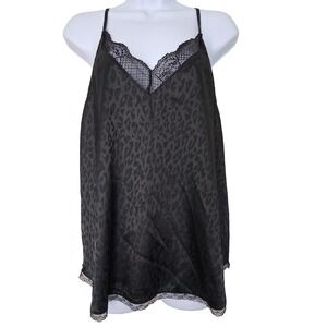 Black Lace Trim Leopard Print Camisole Tank‎ Top Size Large Adjustable Straps